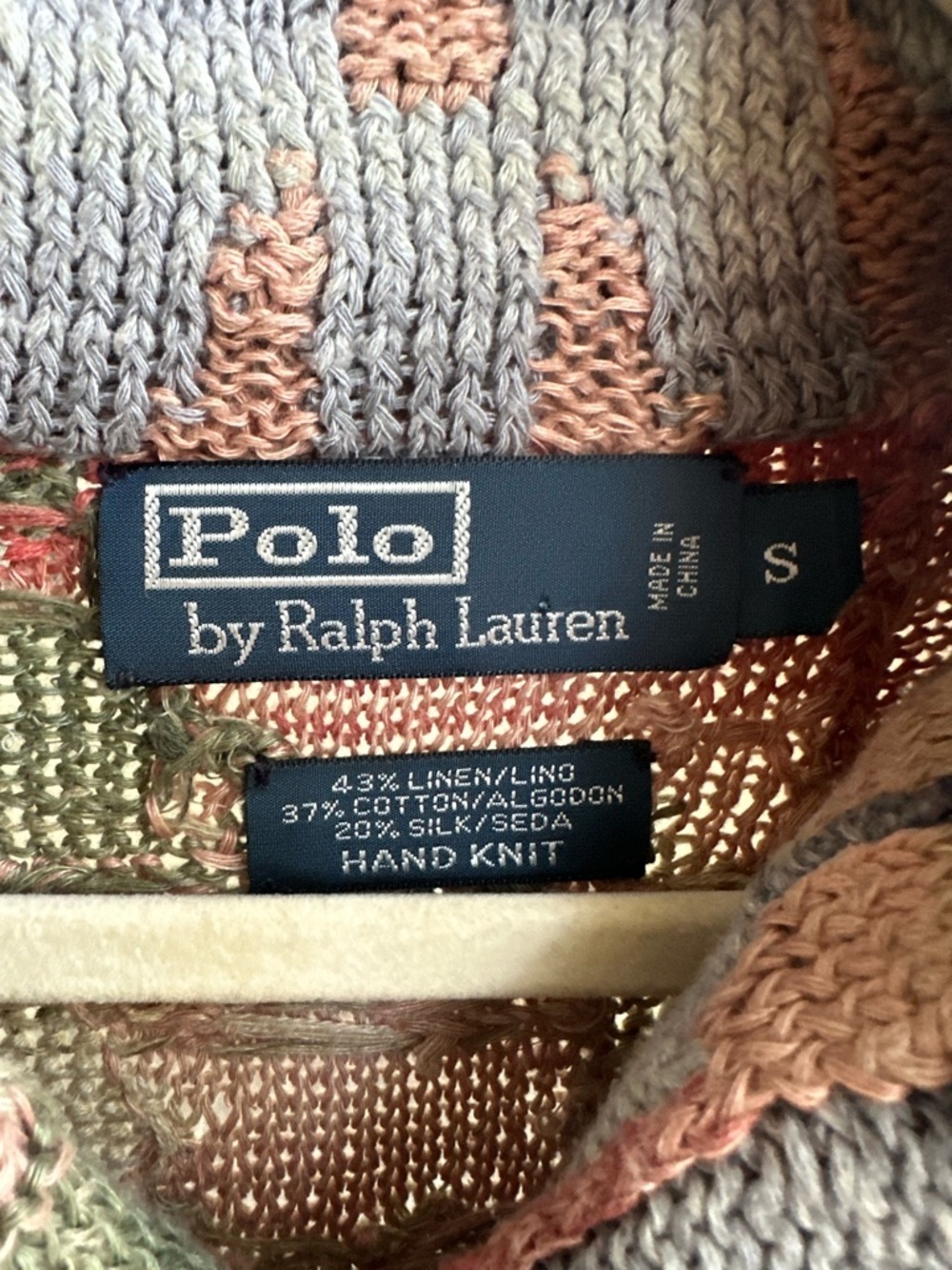 🦄 Vtg Polo by Ralph Lauren Silk & Linen Hand Knit Patchwork Southwestern - Picture 5 of 5